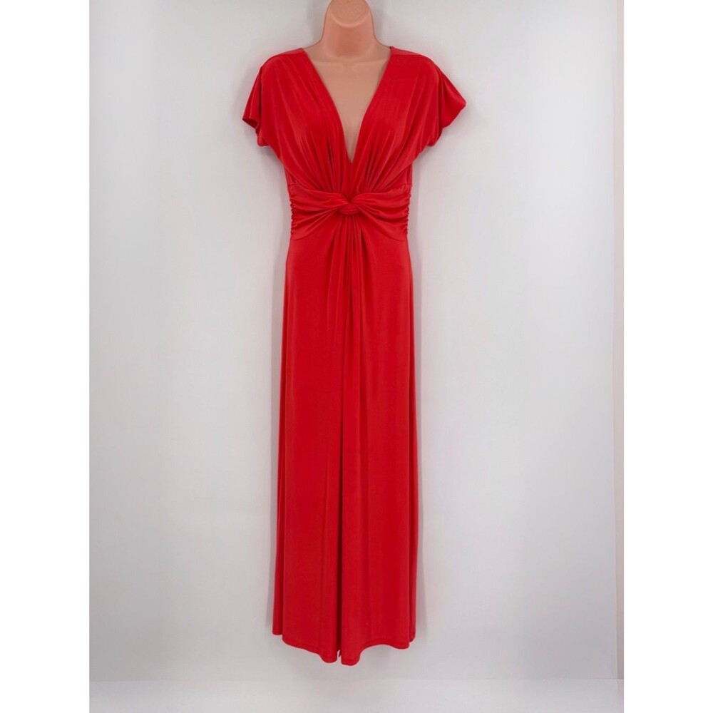 BSB Collection Twist Front Plunge Front Slit Maxi Dress | Persimmon | Size XS
